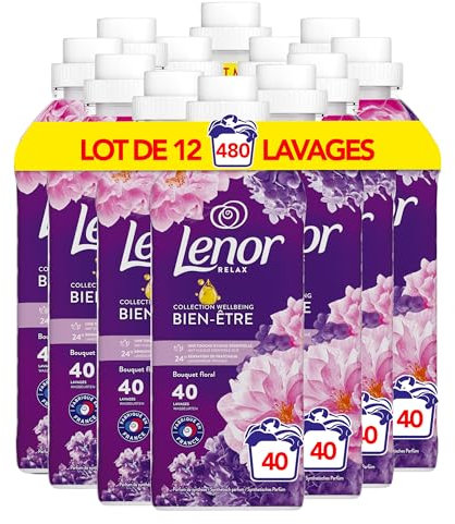 Lenor Adoucissant Linge, 480 Lavages (12x40), Bouquet Floral, Collection Bien-être Avec Une Touche d’Huile Essentielle, Formule Fraîcheur Ultra Concentrée, Fabriqué en France