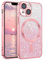 DUEDUE Glitzer Hülle für iPhone 13 mini 5,4'' mit MagSafe, Glitzer Magnetische Stoßfeste Handyhülle für iPhone 13 mini Hülle Kompatibel mit MagSafe, Rosa