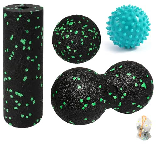 4 Stück Faszienball Massageball Set, mit Faszienball, Peanut Massage Schwarz, Igelball Massageball, Faszienroller, Nacken und Rückenentlastung Selbstmassage-Ball für Faszienentspannung, Muskelkater