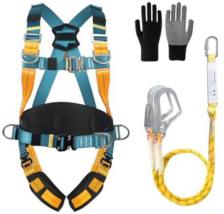 CISSIYOG Absturzsicherung Sicherheitsgurt, Sicherheitsgurt mit Lanyards, Auffanggurt für Dachdecker, Kletterseil, klettergurt Herren, mit 2 x Große Schnallen und 2 x 2m Lanyards, Tragfähigkeit 150 kg