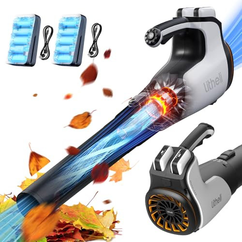 Litheli Soffiatore a Batteria, Soffiatore Elettrico Senza Spazzole, 180 km/h, 15,85 m³/min, Soffiatore Foglie a Batteria 2x20 V 2x4.0AH, Adatto per Pulire le Foglie