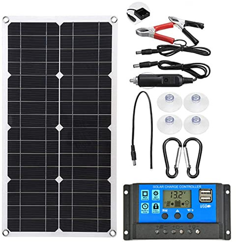 JINGEDD Kit de Panneaux solaires Flexibles 100 W 12-24 V RV avec Panneau Solaire monocristallin 100 W avec contrôleur, kit de Panneaux solaires pour Camping-Car, Maison, Camping-Car,40Acontroller