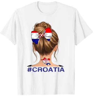 Kroatisches Mädchen – Kroatien-Flagge unordentlicher Dutt T-Shirt