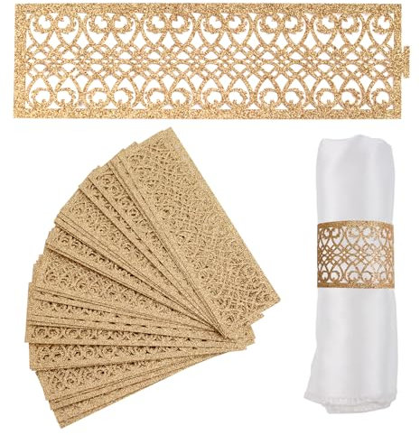 URROMA Glitzernder, goldfarbener Papierserviettenring, 50 St點k, dekorative Handtuchschnalle, Papierserviettenhalter f黵 Hochzeit, Party, besondere Anl鋝se