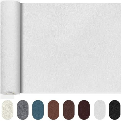 TOJUNE Kunstleder Selbstklebend, Leder Patch Reparaturset für Couch, Autositz Sofa, Jacken, Möbel Reparatur und Renovierung, Meterware Selbstklebende Lederflicken (Weiß, 40 X 200 cm)