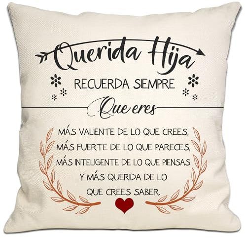 Bommex Querida Hija Recuerda Siempre Que Eres más Valiente de lo Que Crees Fundas de Cojín para Hija de Mamá Papá Regalo Inspirador para Querida Hija Cumpleaños Graduación (Hija-1)
