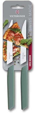 Victorinox Swiss Modern, Steak & Pizza Knife, Set of 2, 12 cm, Extra Sharp Serrated Edge, Dishwasher Safe, Sage