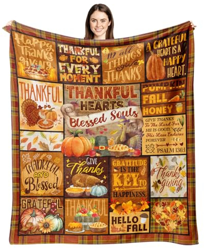 WTKBLAN Thanksgiving-Kürbisdecke, Heimdekoration, Herbstdekoration, karierte Ahornblatt-Decke, 152,4 x 127 cm