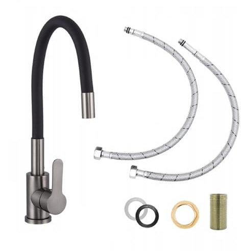 Wasserhahn Küchenarmatur Armatur Mischbatterie Brause Flexibel Küche Gun Metal 35 mm