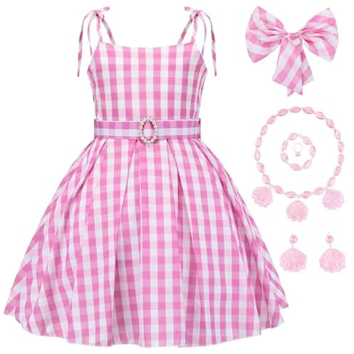 Cnexmin Rose Robe de Princesse Filles Deguisement Princesse Fille Cosplay Costume avec Accessoires Rose Robe pour Enfant de Soirée Halloween Noël Anniversaire Fête Partie Carnaval 6-7 Ans Rose01 120