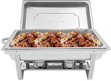 MINRS Chafing Dish Chauffe-plat en acier inoxydable 9 l avec couvercle et support de combustible pour restauration, buffet et fête