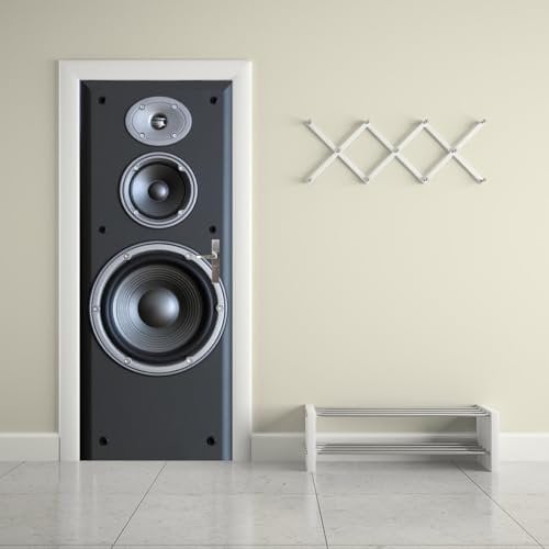 3D Door Stickers Peel and Stick Door Wallpaper Wall Murals for Living Room Bedroom Decoration Music Speakers Self-Adhesive Door Wraps Murals Waterproof PVC 77x200cm