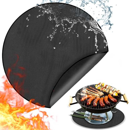 BELEFU 61 cm runde Feuerschalenmatte, feuerfest, wasser- und öldicht, Grillteppich, hitzebeständiges Grillpad für Outdoor-Kochdeck, Gras, Herd, Terrasse (61 cm)