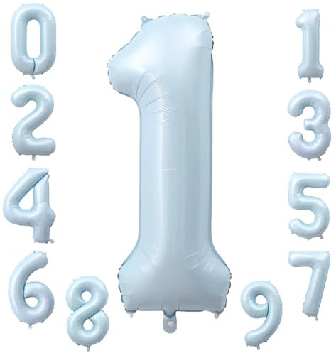 KOBOKO Zahlen Luftballon 1 Blau, 40 Zoll Folienballon, Luftballons für 1. Geburtstag Jungen, Pastell Blau Ballon, Zahlenballon 0 für Deko Jubiläum Party