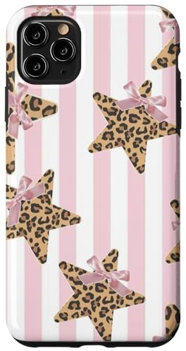 iPhone 11 Pro Max Leopard Cheetah Print Star Y2K With Pink Bow Coquette Cute Case