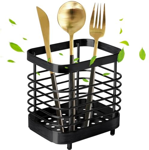 Lnopever Escurridor Cubiertos, Escurre Cubiertos De Cocina Metal, Soporte para Utensilios De Cocina, para Guardar Cuchillos, Tenedores, Cucharas Y Palillos En La Cocina (Negro Mate)