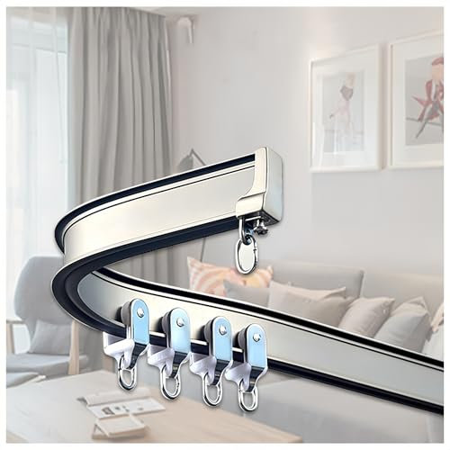 Aluminium flexible Vorhangschiene Raumteiler Decken-Gardinenschiene 0.6m(1.96FT)～6.0m(19.7FT) biegbare Vorhang-Schiene für RV Erkerfenster Balkon Wohnzimmer Büros(White,5.0m/16.4FT(5 * 1m))