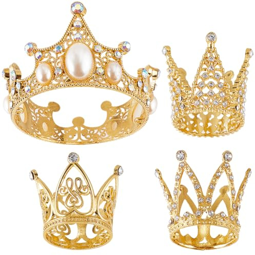 SOFPLATE 4 Stück 4 Stile Goldene Krone Cupcake Topper Blumensträuße Set Gemischt Kleine Legierung Königliche Prinzessin Königin Kunststoff Strass Tiara Für Kuchentopper Hochzeit Geburtstag Jahrestag P