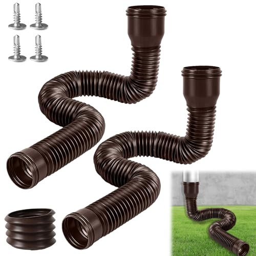 Hengrongshen 2 pezzi di estensione flessibile per grondaia, tubo di scarico, tubo di scarico flessibile rotondo per tubo di scarico 80/100 mm, allungabile da 47 a 150 cm, prolunga per grondaie, braun