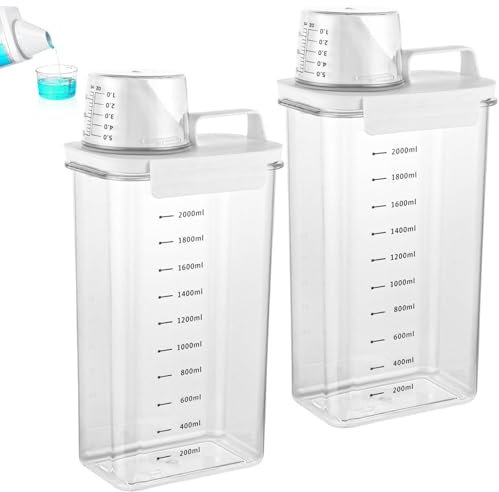Waschmittel Aufbewahrung, 2 Stück Mehrzweck Waschmittelbox, 2300ml Waschmittel Aufbewahrung mit Messbecher, Transparente Waschpulver Aufbewahrungsbox, waschmittelbox für pulver, für Badezimmer