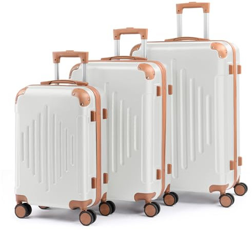 LALAHO Set de 3 Valises de Voyage, Valise Grande Taille, Lot de 3 Valises, Valise Cabine, Petite Valise, ABS avec roulettes Pivotantes 360°, Design Bicolore contrasté (Blanc crème)
