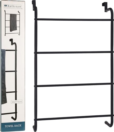 Libbi Lou Over The Door Black Metal 4-Tier Towel Rack - Wall Mounted or Door Hanging Storage With 4 Bars - 73x43cm