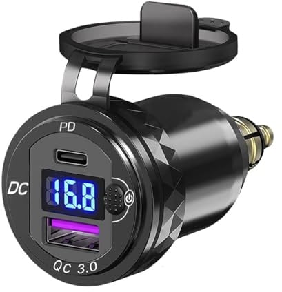SOBMOTO Motorcycle USB Charger 36W PD3.0 & 18W QC3.0 DIN Hella Socket Power Adapter with Switch Voltmeter Waterproof USB-C & USB-A Plug for BMW Ducati Triumph Motorbike 12V/24V
