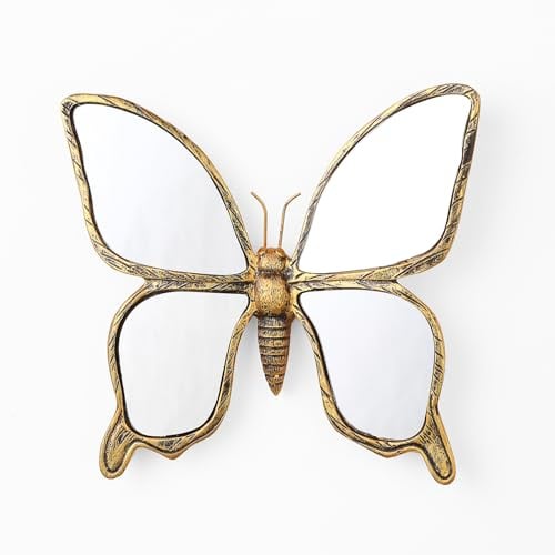 Xinleitan Dekorativer Spiegel mit Insekten-, Tier-, Käfer- und Käfer-Motiv, goldfarben, Kunstharz, Schmetterling, Glas, Wanddekoration, perfekt für viktorianische und europäische Häuser