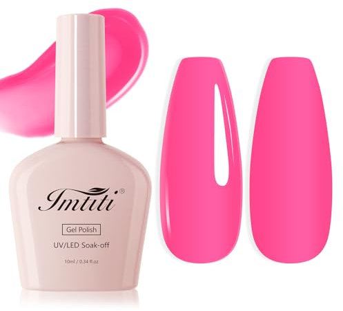Imtiti Pink Gel Nail Polish, Bright Neon Pink Nail Gel Polish High Gloss Soak Off UV LED Spring Summer Nail Art Manicure Salon DIY Design 10ml