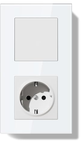 BSEEDLIFE Enchufe con Interruptor,Interruptor de Pared Conmutador Empotrado con Marco de Cristal,1 Gang 2 Vías Fácil Instalación 157 * 86mm Blanco