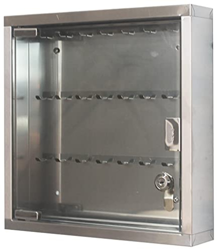 SDGBCXD Schlüsselkästen, Organizer Kleiner Schlüsselschrank for Zuhause, Wandmontage, Edelstahl, for 24 Schlüssel, Büro, transparent(Silver Without Label)