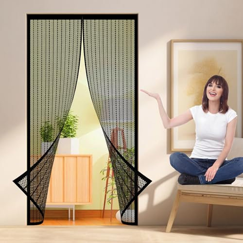 Zanzariera con Magneti per Porte 72 x 210 cm Proteggere La Famiglia Zanzariera per Porta Del Balcone per Porte Finestre Balcone Soggiorno, Nero
