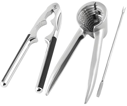 Set di 3 utensili per schiaccianoci resistente, in acciaio inox, con impugnatura antiscivolo, include grimaldello