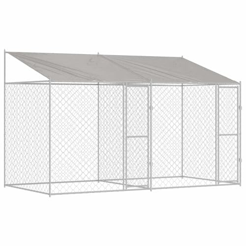 vidaXL Dog Cage Silver 400 x 200 x 256 cm Galvanised Steel, Garden and Terrace, Durable Pet Enclosure, Weatherproof Dog Kennel, Large Animal Shelter, Secure Outdoor Housing