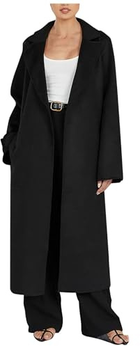 Ansenesna Wollmantel Damen Winter Lang Winterjacke Woll Lange Wintermantel Elegant Jacke Winter Mantel Ohne Kapuze Wolljacke Oversized Damen-Mäntel Umlegekragen Trenchcoat Mit Gürtel Jacket