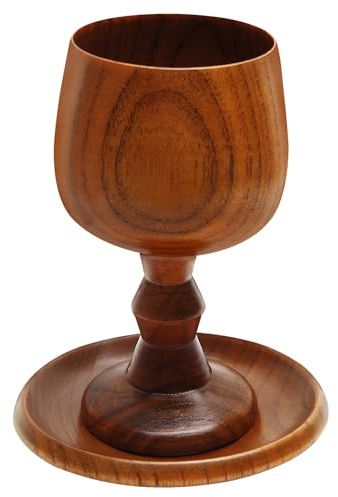 TALPGOD Handmade Wooden Communion Chalice Cup with Tray – Vintage Goblet Wine Cup for Christian Church Ceremony (5.1 Inches)