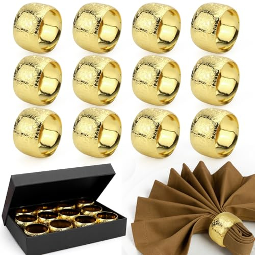 Serviettenringe Gold 12 Stück Metall Napkin Rings Serviettenschnallen für Hochzeitsfeier Abendessen Jubiläum Weihnachten Geburtstag Party Tischdekoration