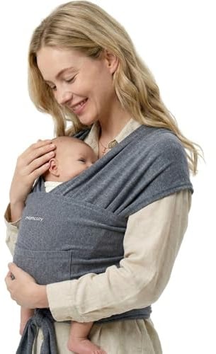Momcozy Ring Sling Baby Tragetuch Neugeborene 3,6-15 kg (Schwarz-Grau) | Oeko-Tex 100 zertifiziert, 95% Polyester 5% Elasthan, atmungsaktiv, ab Geburt 3,6 kg, bis 15 kg, verstellbar, ergonomisch