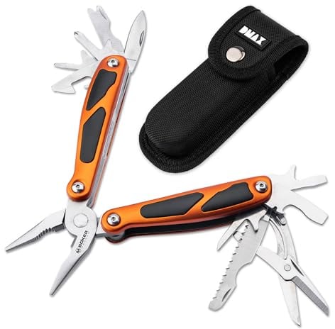 DMAX® Maxigrip - EDC Multitool 12 in 1 Vielzweck-Werkzeug mit Gürteltasche - Camping Mulitfunktionsmesser - Outdoor- & Survival-Tool mit Profi Zange, Messer, Säge, Schere, Flaschen- & Dosen-Öffner