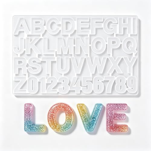 Molde de Resina con Alfabeto Reutilizables 10 números, 26 Letras Versátil Herramienta de Creación para Proyectos Artesanales para fundición, Letras, Reutilizables, para Manualidades, Pasteles