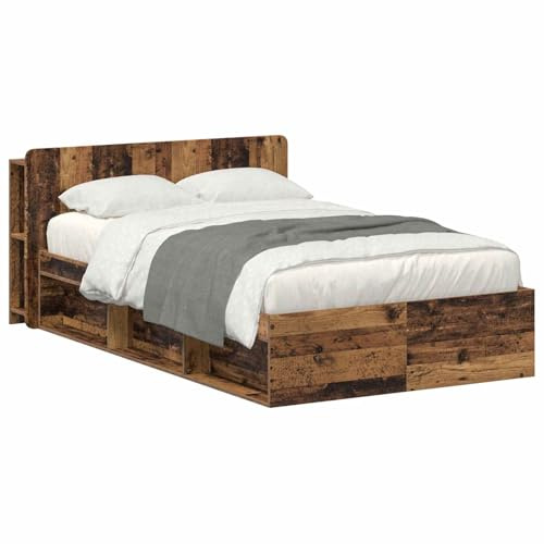 vidaXL Bettgestell mit Stauraum Altholz 120 x 200 cm Holzwerkstoff, Moderne Schlafzimmermöbel, rechteckiger Holz-Bettrahmen, praktische Aufbewahrung, minimalistischer Stil