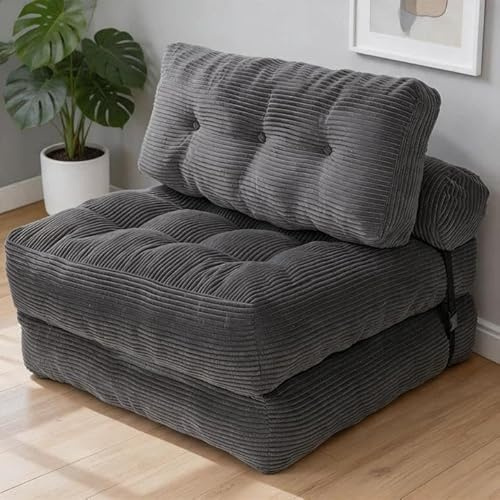Sofá cama plegable y convertible con almohada, colchón con soporte lumbar, sillón cama portátil y cómodo para salón, dormitorio (Gris)