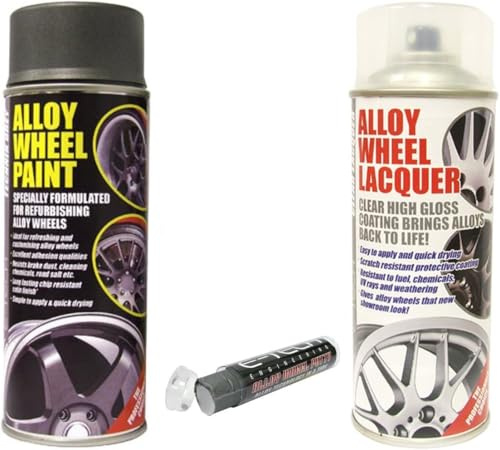 E-Tech ANTHRACITE TECHNIC GREY Alloy Wheel Paint + E-Tech CLEAR LACQUER 2 x 400ml Cans + E-Tech Filler Putty