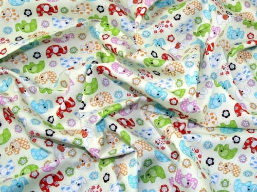 Elefanten Print Baumwolle Popeline Stoff, Meterware, cremefarben