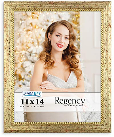 Icona Bay 11x14 Gold Picture Frame, French Baroque Style Photo Frame 11 x 14, Wall Mount or Table Top, Regency Collection