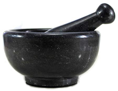 KLEO 6 Wide (BIG SIZE) Natural Stone Mortar and Pestle Set as Spice Grinder Medicine Masher - Okhli And Musal (Black)
