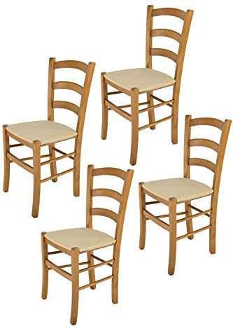 t m c s Tommychairs - Set 4 sillas Venice para Cocina y Comedor, Estructura en Madera de Haya Color Roble y Asiento tapizado en Tejido Color cáñamo