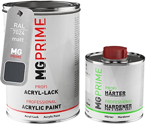MG PRIME RAL 7024 Gris grafita/Graphite grey mate Pintura acrílica, bote de 1,5 litros/1500 ml incluido endurecedor