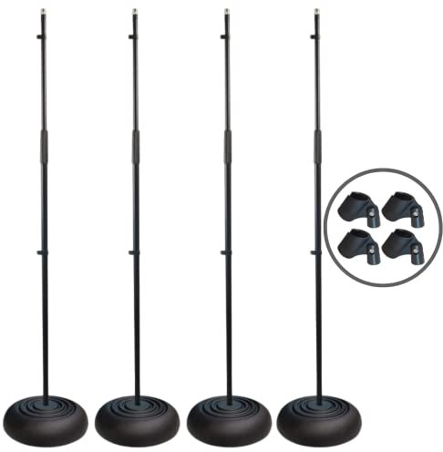 4x Thor MS001 Round Base Microphone Stand Black heavy Duty Retro Mic Stand