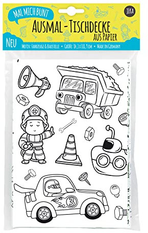 Papier-Tischdecke zum Ausmalen für Kinder, Motiv Fahrzeuge und Baustelle, Kindertischdecke Jungen, Kindergeburtstag Jungen, Kinderbeschäftigung, Mal Mich Bunt